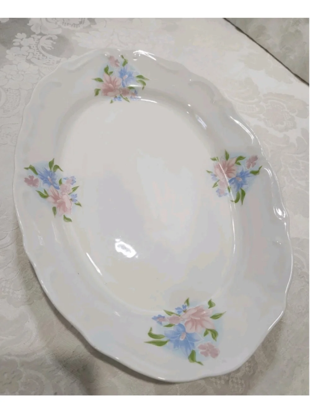 Vintage Stipo Dorohoi Romanian Porcelain Oval Serving Platter Floral Pastel Pink